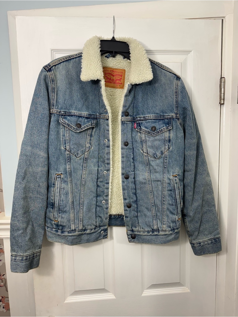 Levi's Light Blue Denim Sherpa Jacket with Cream Lining